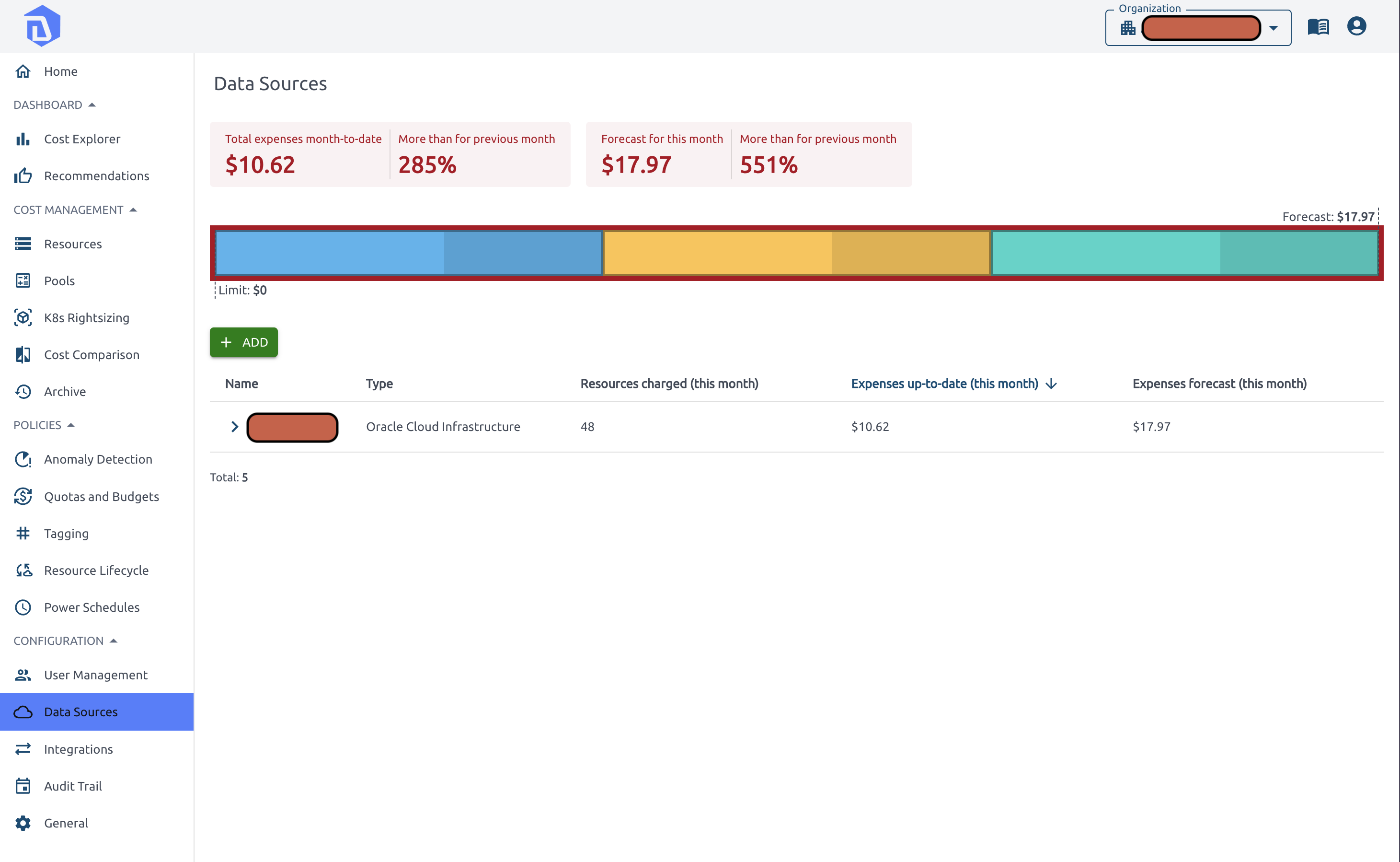 Screenshot of DigiUsher Data Sources Add