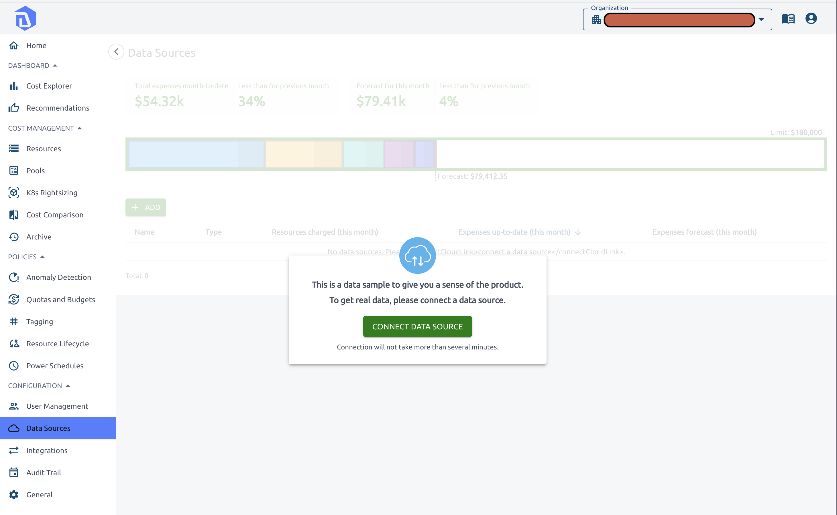 Screenshot of DigiUsher Data Source Connect