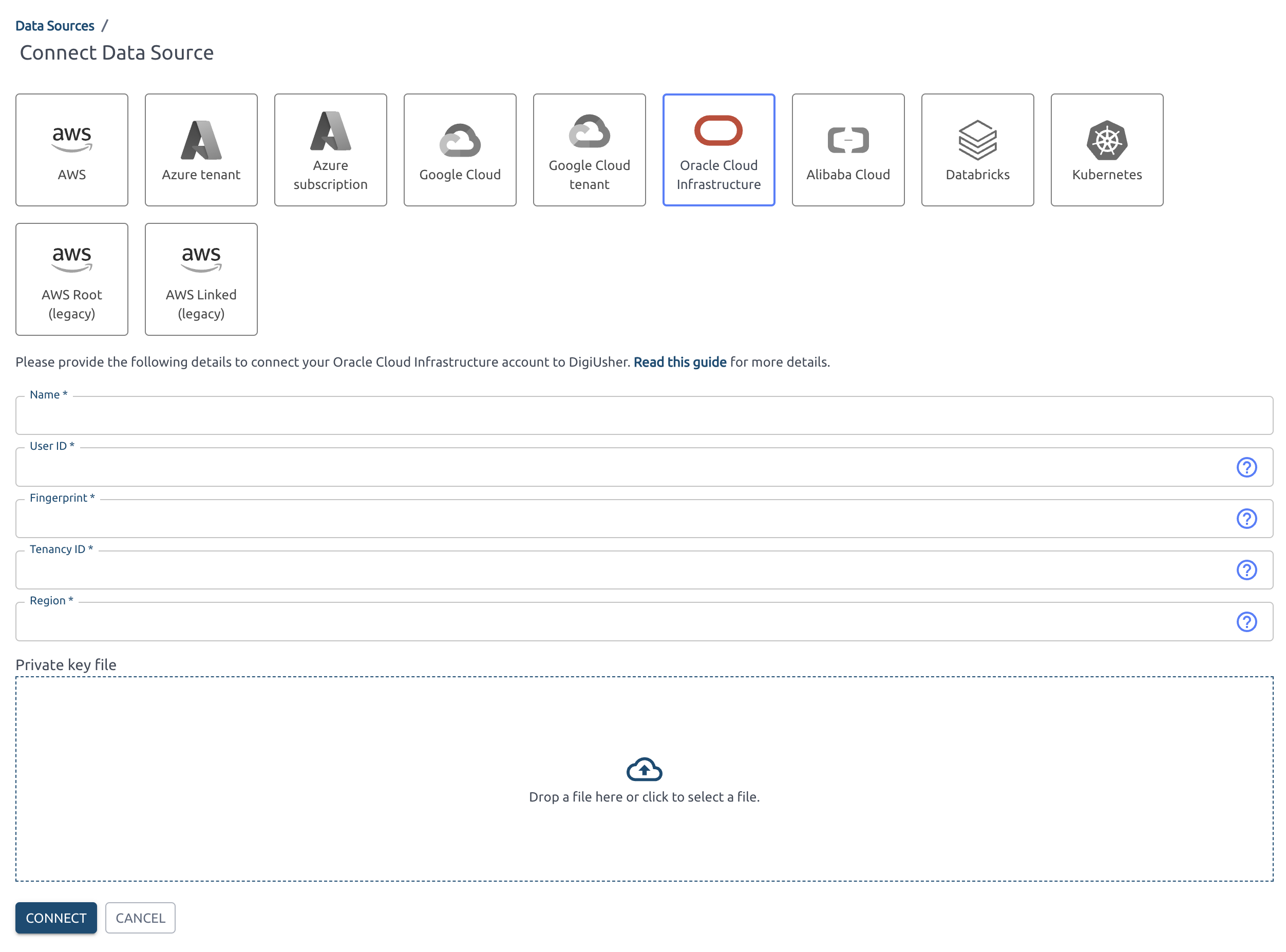 Screenshot of DigiUsher Connect Data Source