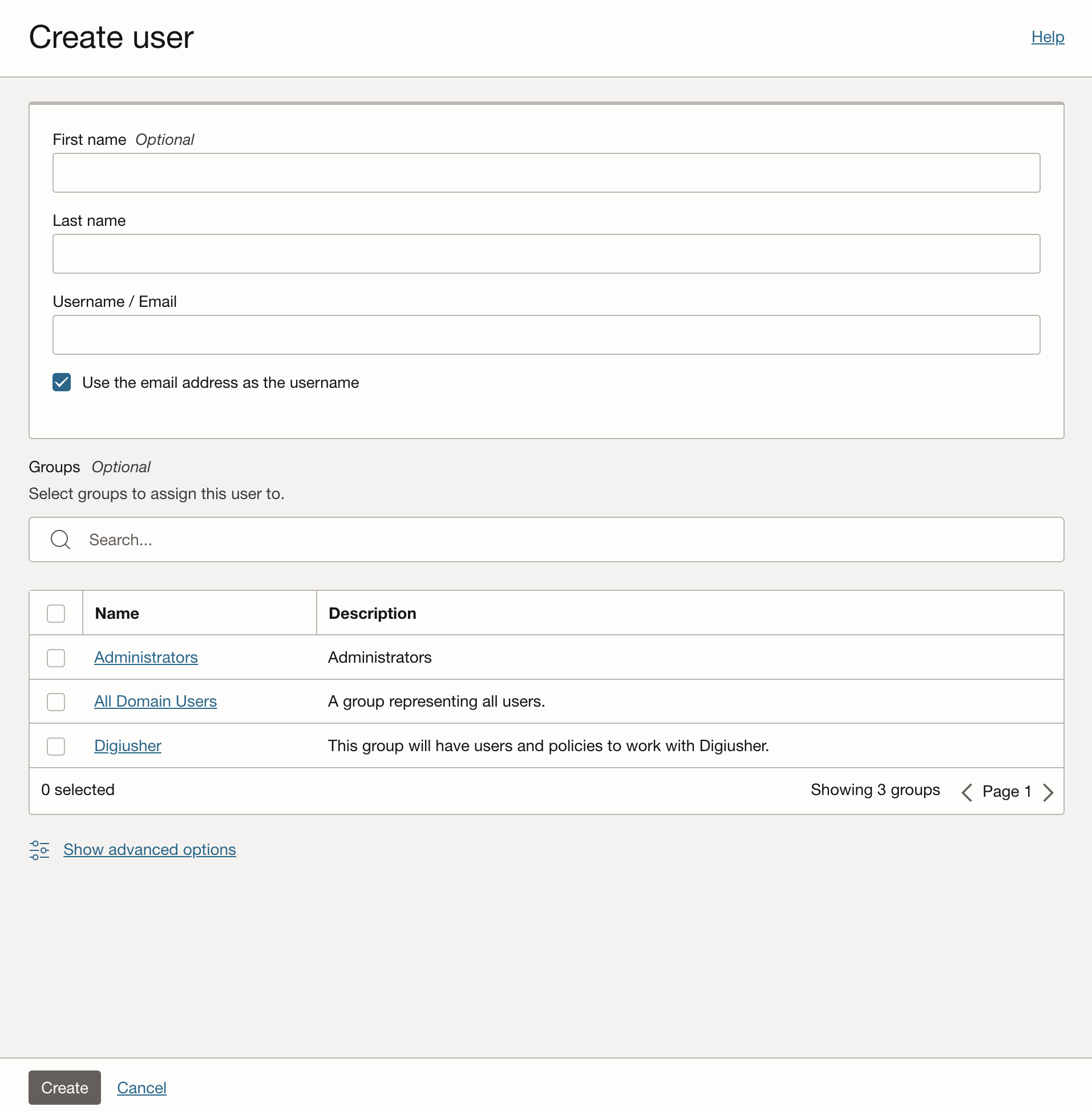 Screenshot of OCI Create User