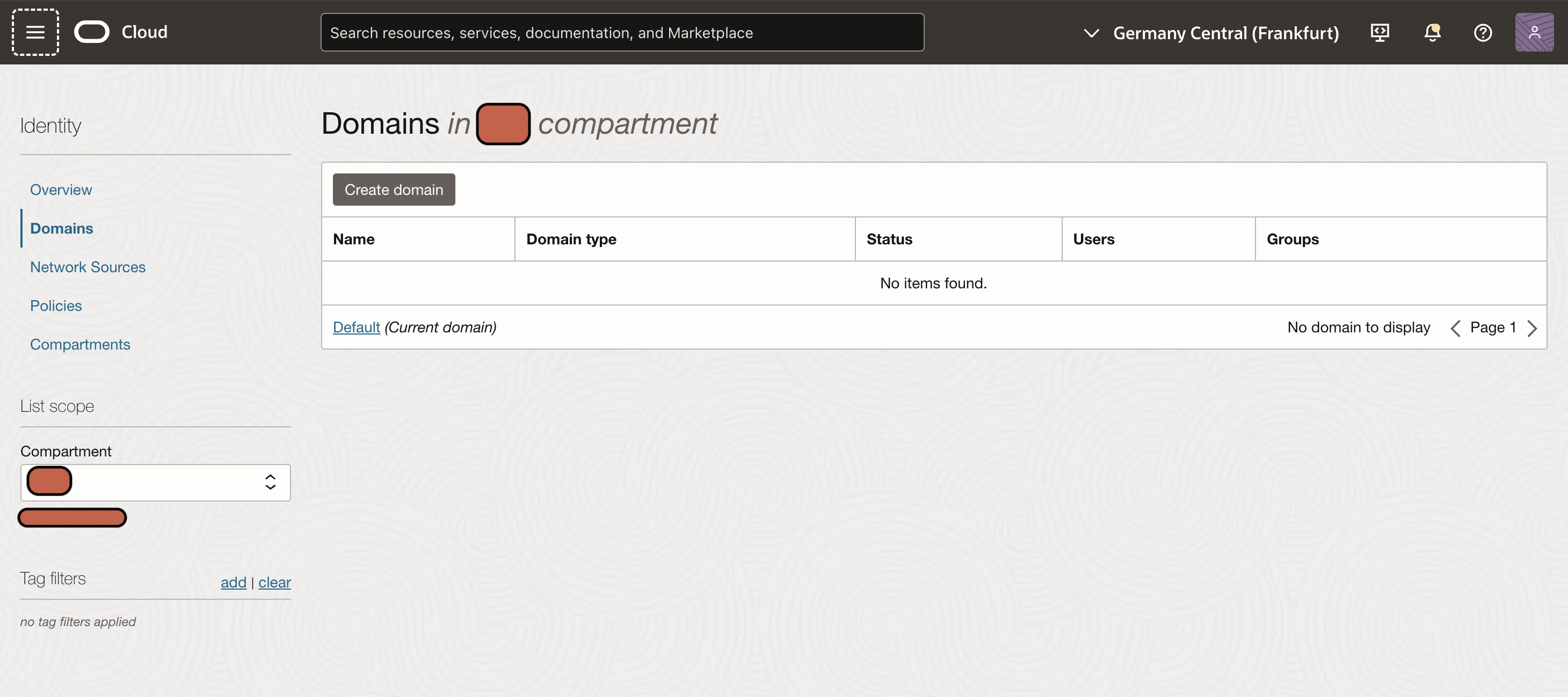 Screenshot of OCI Domains